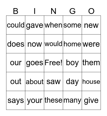 2G Power Word Bingo Card