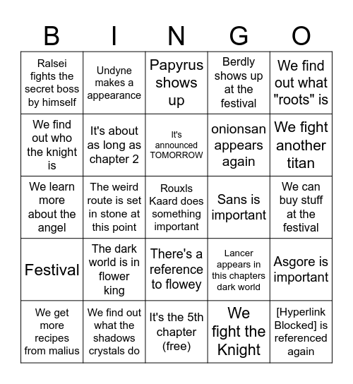 Deltarune chapter 5 bingo Card