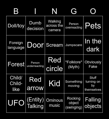 Scary Video Bingo Card