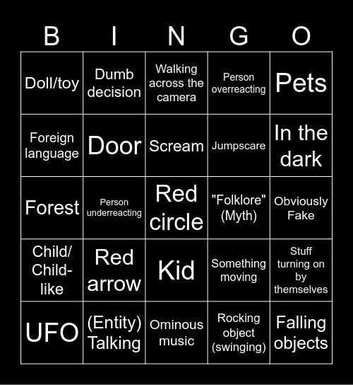 Scary Video Bingo Card