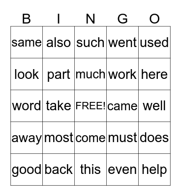 Four Letter Friends Bingo Card