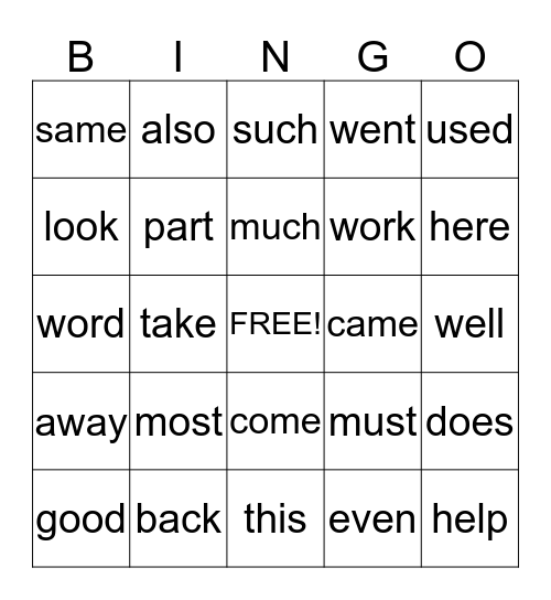 Four Letter Friends Bingo Card