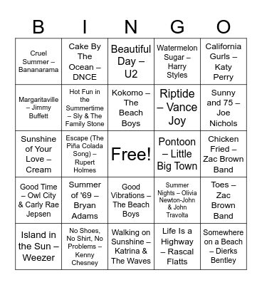 Summer Vibes Bingo Card