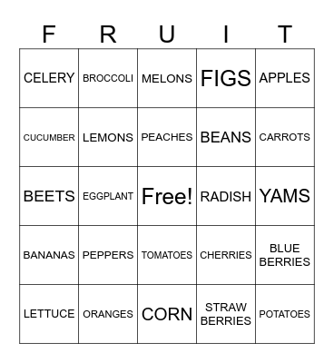FRUITS & VEGETABLES Bingo Card
