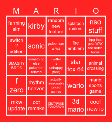 nintendo bingo Card