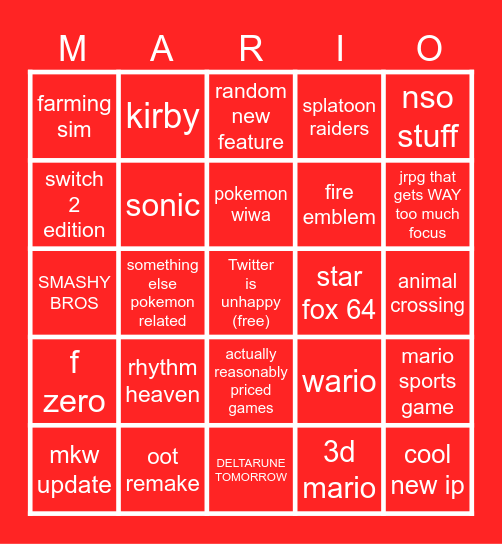 nintendo bingo Card