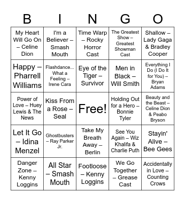 Movie Soundtrack Party Bingo Card