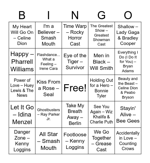 Movie Soundtrack Party Bingo Card
