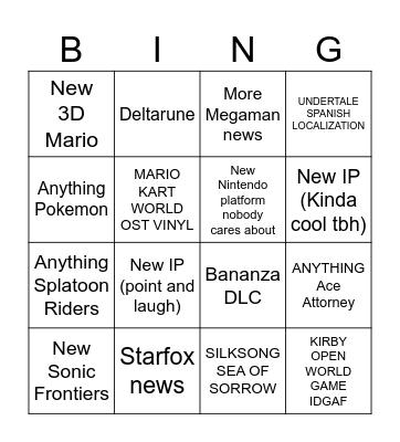 Nintendo Direct Bingo Card