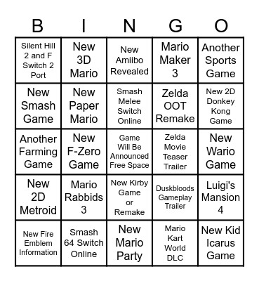 Nintendo Direct June 2026 Bingo Card