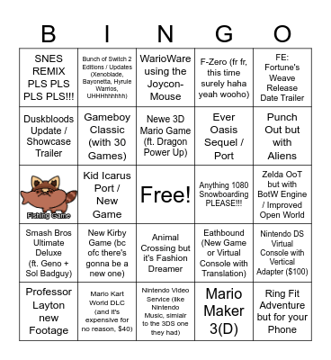 Nintendo Direct June 2026 Bingo Card