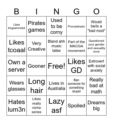 CrazyAussie Bingo Card