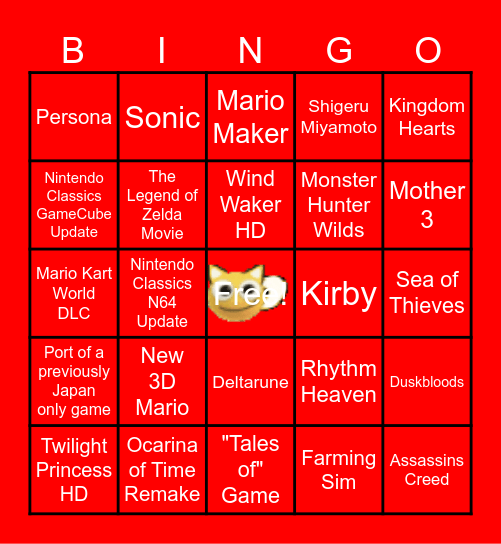 Nintendo Direct 9 JUN 2026 Bingo Card