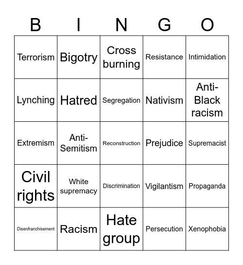 KKK Bingo Card