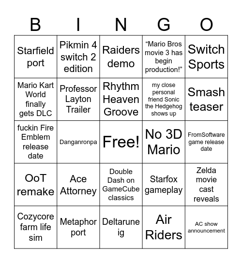 June 9th Direct Bingo Card