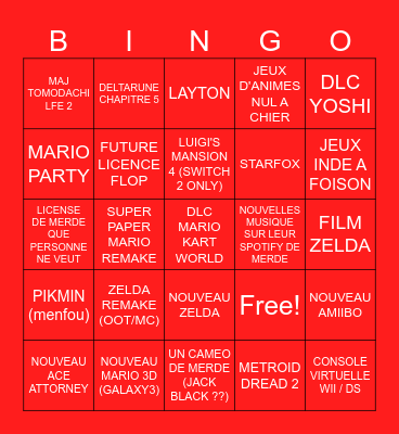 NINTENDO DIRECT Bingo Card