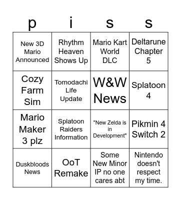 Nintendo Direct Bingo Card
