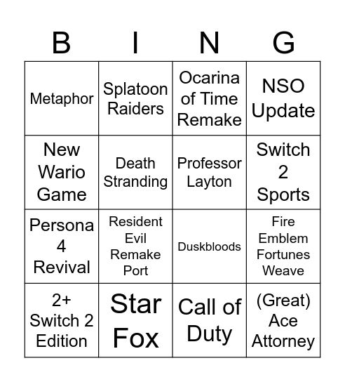 Nintendo Direct 09.06.2026 Bingo Card