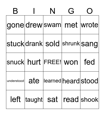 Irregular Verbs  Bingo Card