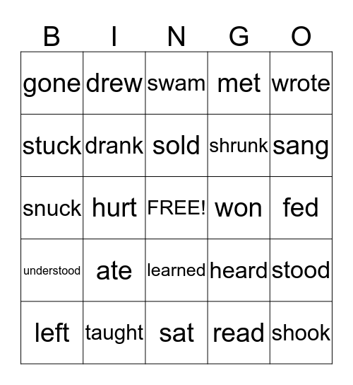 Irregular Verbs  Bingo Card