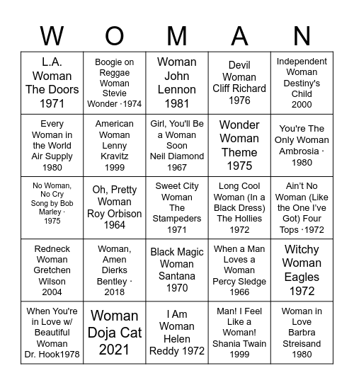 "WOMAN" IN THE TITLE Bingo Card