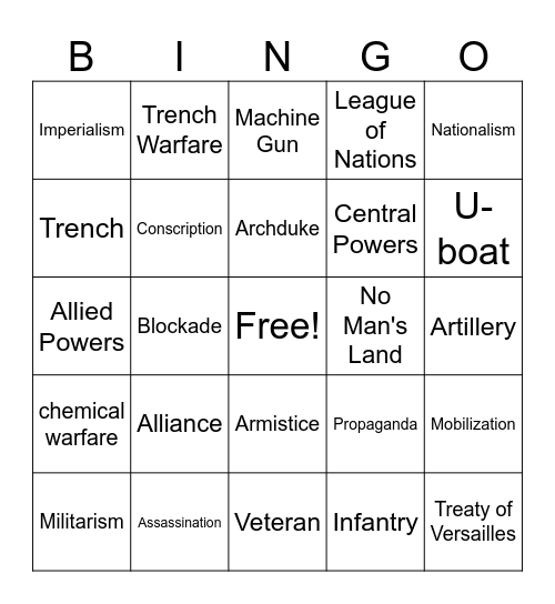 world war 1 Bingo Card