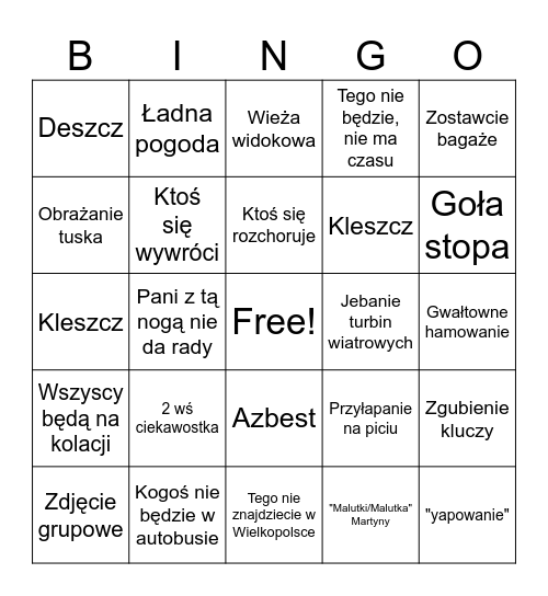 Bingo terenówki Bingo Card