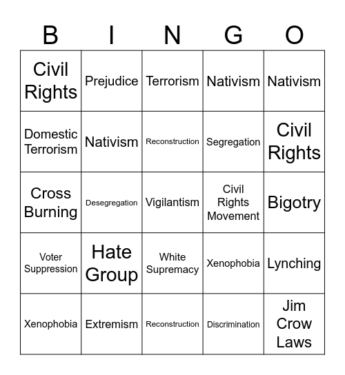 kkk Bingo Card