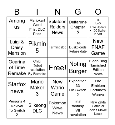 Nintendo Direct  Bingo Card