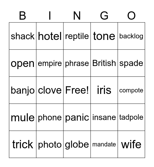 3rd gr. Bingo Card