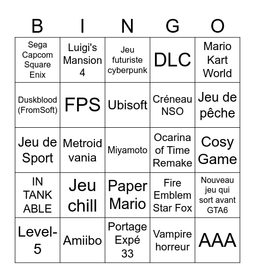 Nintendo Direct 09/06/2026 Bingo Card