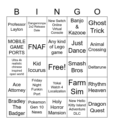NINTENDO DIRECT BINGO Card
