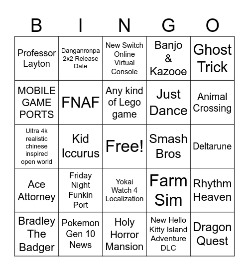 NINTENDO DIRECT BINGO Card
