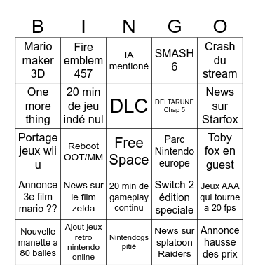 Nintendo Direct Bingo Card