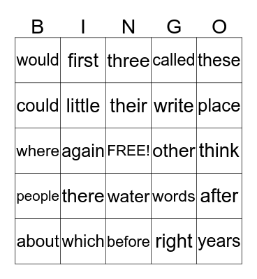Bigger Words Bingo Card