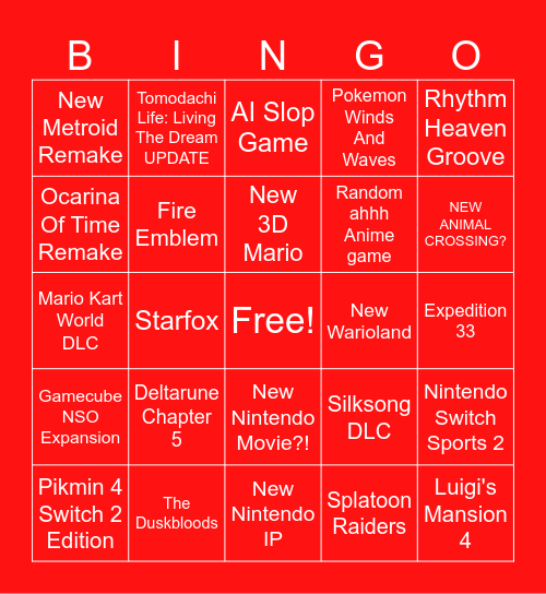 Nintendo Direct - 6/9/26 Bingo Card