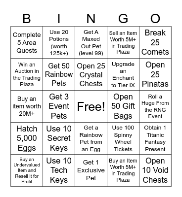 Ps99 Bingo Card