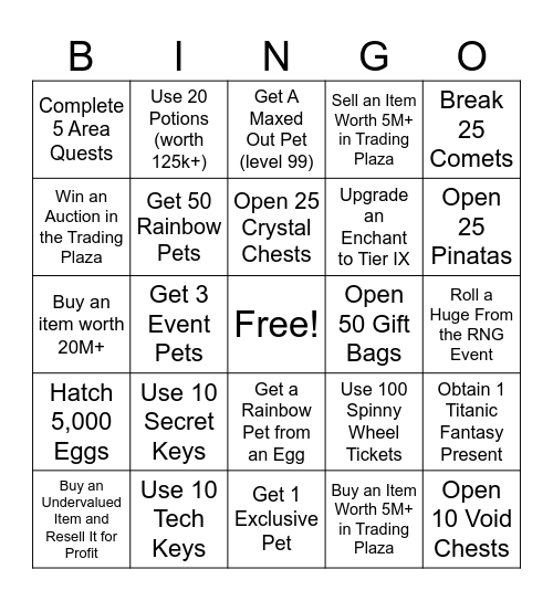 Ps99 Bingo Card