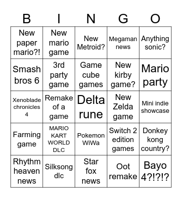 Nintendo Direct June 2026 Bingo Card
