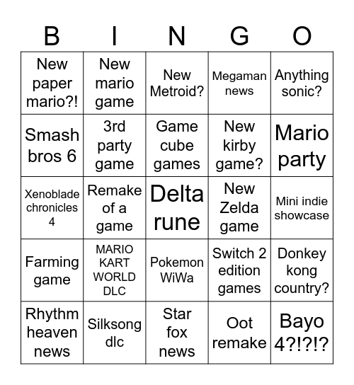 Nintendo Direct June 2026 Bingo Card