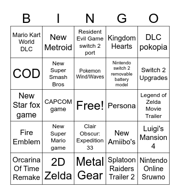 Nintendo Direct 6/9/26 Bingo Card