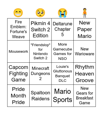 Nintendo Direct 6.9.2026 Bingo Card