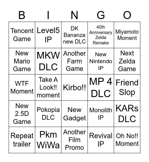 Nintendo Direct 09/06/26 Bingo Card
