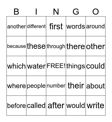Bigger Words Bingo Card
