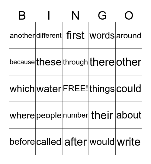 Bigger Words Bingo Card