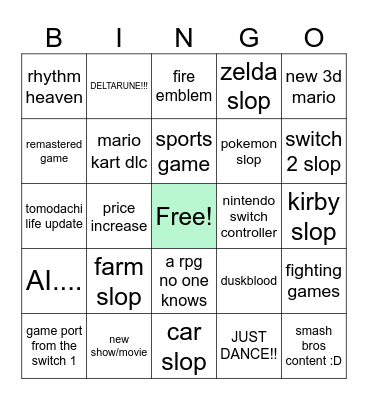 Nintendo Switch direct 2026 Dough Edition Bingo Card