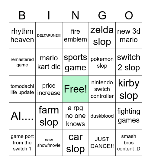Nintendo Switch direct 2026 Dough Edition Bingo Card