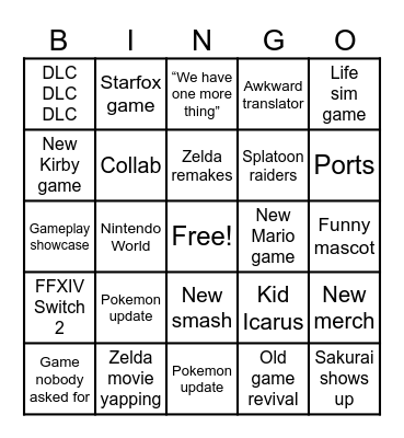 June 9th Nintendo Direct Bingo Card