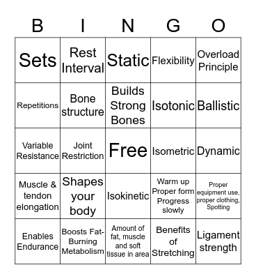 HEALTH Strength & Flexibility Bingo Card