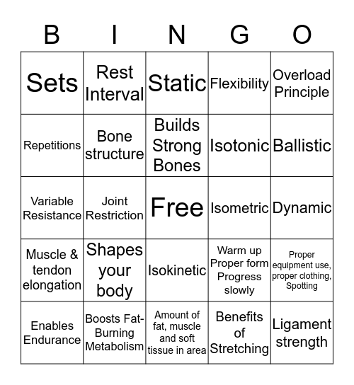 HEALTH Strength & Flexibility Bingo Card